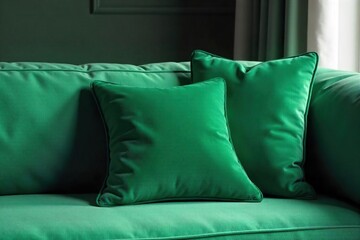 Luxurious Emerald Green Velvet Cushion Adds Comfort and Style to Living Room Interiors