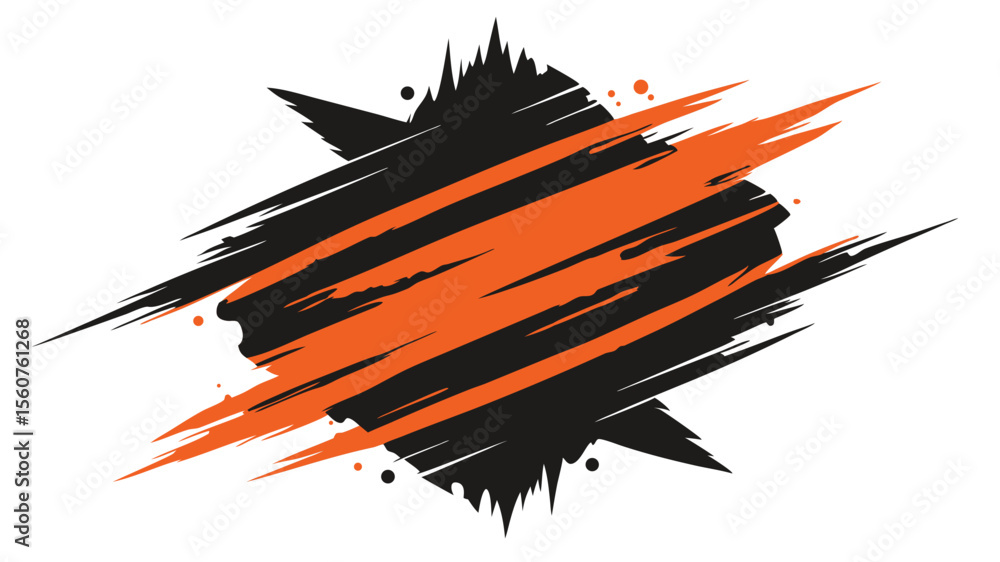 Poster abstract splatter design with black and orange brush strokes and transparency effect