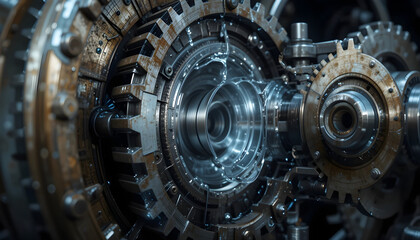 Metal gear teeth with translucent oil and light reflection