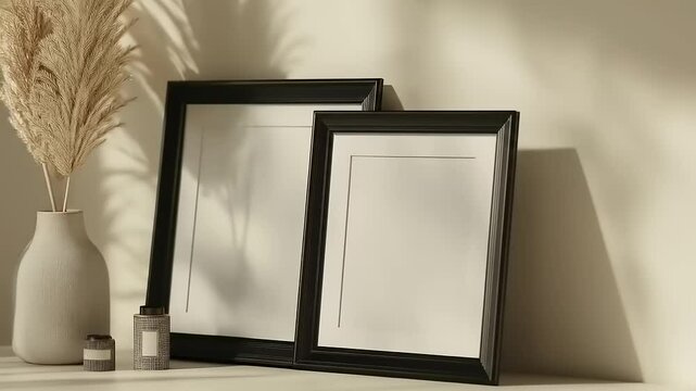 Empty frames with sunlit room mockup.