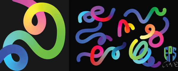 Collection of Minimalist Wavy Bold Lines Poster Backgrounds. Modern Abstract Art Design Template Set.EpS10
