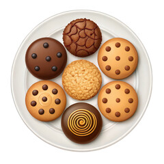 Fototapeta premium Assortment of delicious cookies on a white plate isolated on transparent background