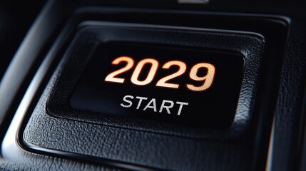 Futuristic 2029 Start Button Illuminated on Sleek Black Surface Symbolizing Innovation