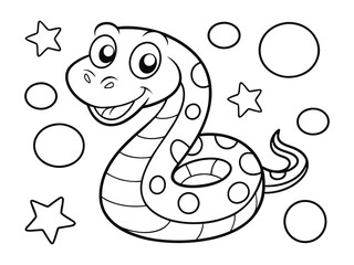 Fototapeta premium Coloring pages of animals for kids. cute snake. Cartoon snake smiling in a grassy environment