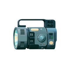 Camping flashlight with handle and controls on transparent background