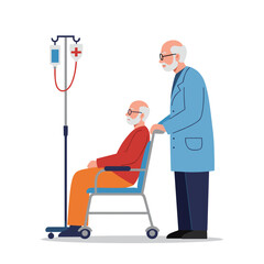 Elderly man in hospital receiving care from doctor in clinic  