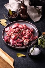 Raw chopped meat with spices