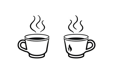 Hot coffee cups with steam beverage