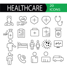 Healthcare icon sets vector. healthcare set of web icons in stroke style, Healthcare and medicine line icon collection. containing emergency, treatment, medical, report, diagnosis, doctor, health,