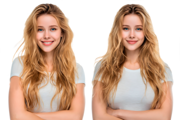 two young women two options with and without a smile on a transparent background