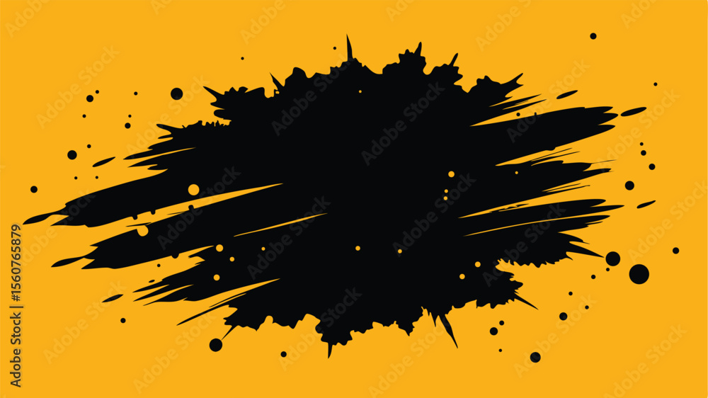 Poster black abstract brush stroke and splatter with transparency for graphic design
