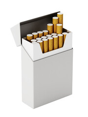 Cigarette box and cigarettes isolated on transparent background. 3D illustration