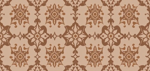 Subtle brown floral damask, geometric pattern Minimalist vintage textile design, texture, print