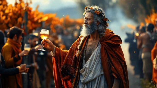 Story Dionysus: Greek god, nature's vitality, winemaking patron, sacred revelry, theater's origin, ecstasy's spirit, divine force, youthful energy, religious inspiration, fruitful harvest.
