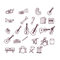 Fototapeta premium Collection of Musical Instruments Hand Drawn Style with Trumpets Guitars and Drums