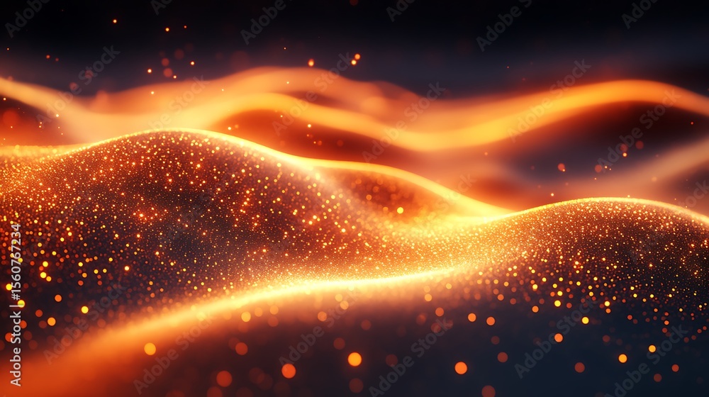 Poster golden particle wave.