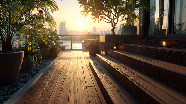 Outdoor Decking with Stairs Made from Trex Material