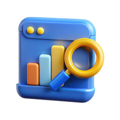 3d web analytics chart magnifier icon isolated on transparent background