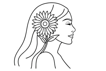 Woman with sunflower in hair profile face