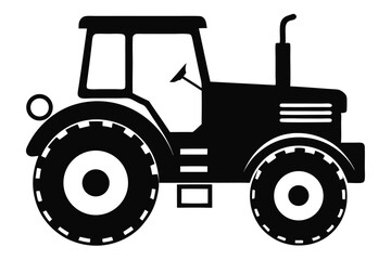Isolated Black Silhouette of Agricultural Tractor with Cab, Chimney, and Large Tires