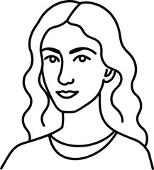 Minimalist Black and White Line Art Portrait of a Smiling Woman