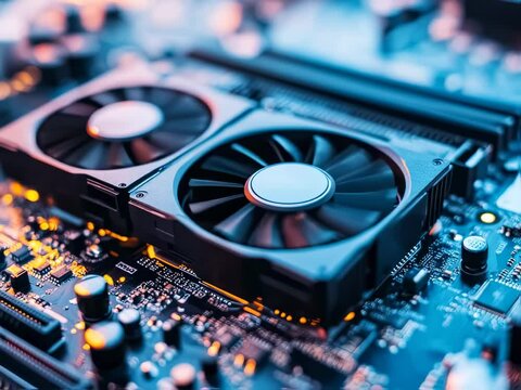 Modern Black GPU Close-Up with Cooling Fans on White Background
