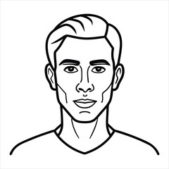 Black and White Portrait Line Art of a Young Man Facing Forward