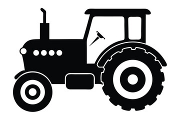 Silhouette Illustration of a Vintage Tractor with Cabin and Circular Headlights Design
