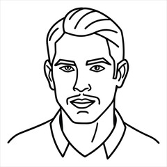 Black and White Portrait Line Art of a Young Man Facing Forward