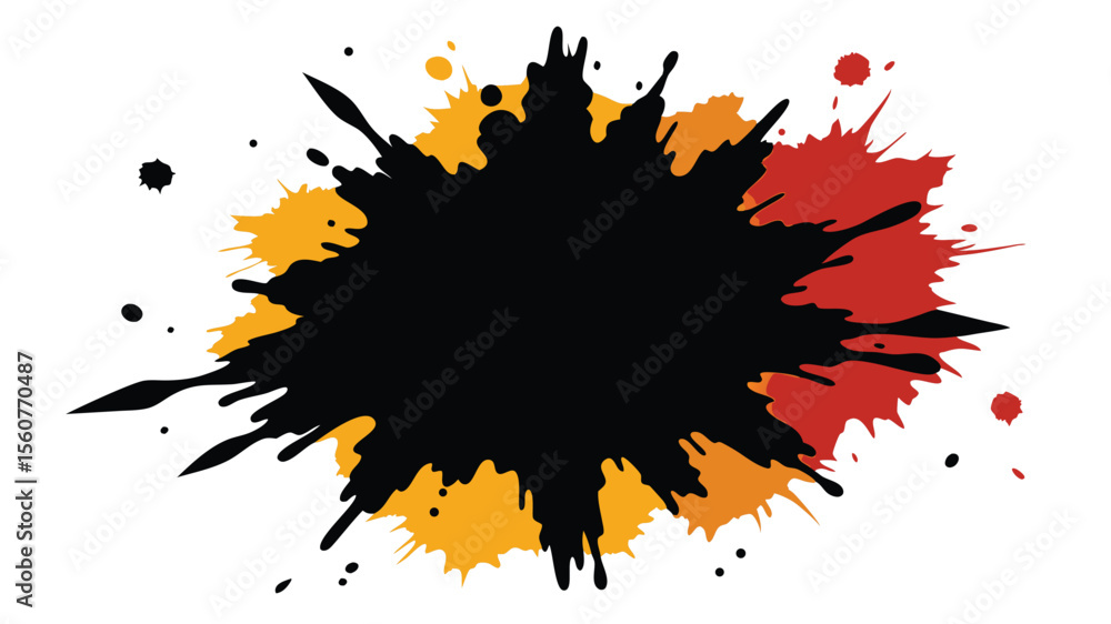 Poster colorful abstract ink splatter design with transparent edges for creative projects