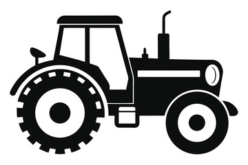 Isolated Black and White Vector Illustration of a Tractor with Large Wheels and Cab