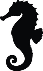 Silhouette of a detailed seahorse aquatic creature against a clean white background