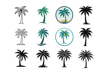 Flat Palm Tree Icons – Summer, Island, and Nature Vector Collection