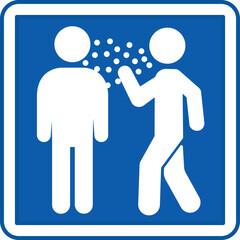 Blue Infectious Disease Sign. Vector Illustration. Man Talking to Another Man Spreading Disease. Hospital Department Sign