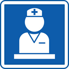 Blue Nurse Station Sign. Vector Illustration. Ward Nurse Workplace in the Inpatient Department. Sign in the Hospital Department