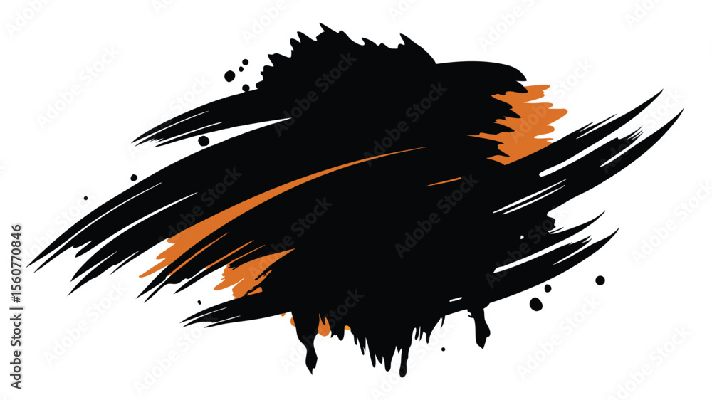 Poster dynamic abstract brushstroke design in black and orange with transparent background