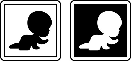 Nursery Signs. Black and White Vector Illustrations. Place for Babies, Maternity Ward. Sign in the Department of the Hospital