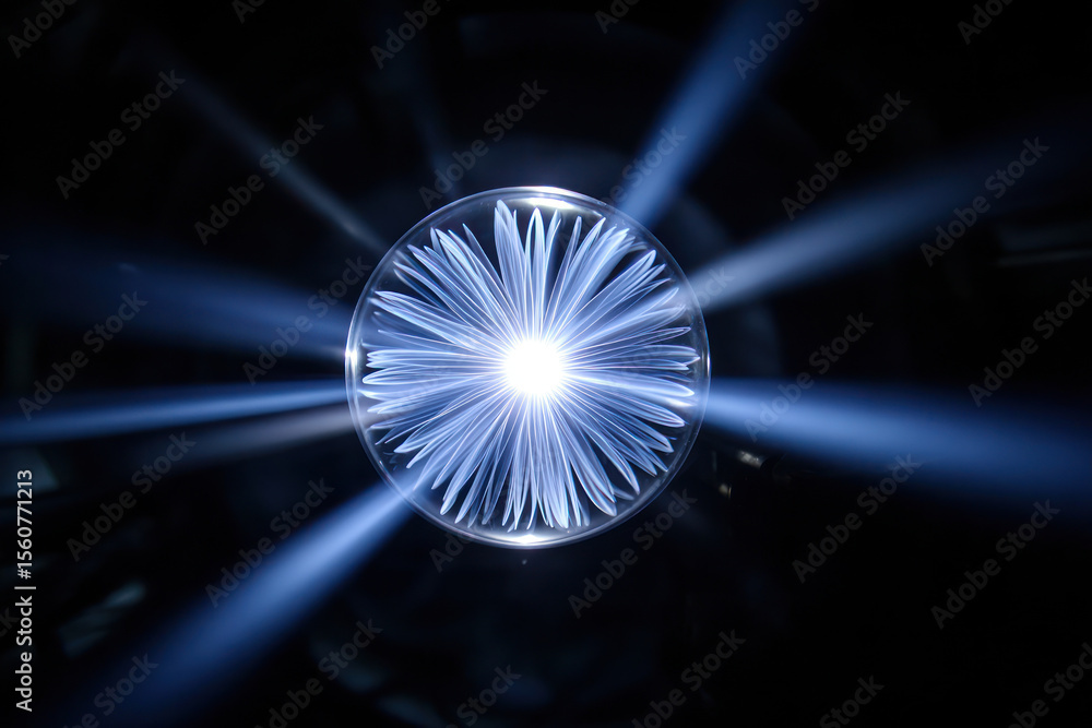 Poster a striking plasma globe emits vibrant blue light rays, creating captivating patterns against a dark 