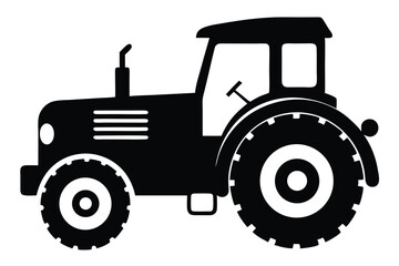 Black Tractor Silhouette with Cab, Engine Stripes, and Large Rear Tires Icon