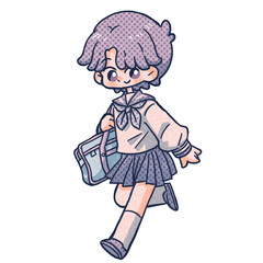 学生服の女子の単色手描きイラスト