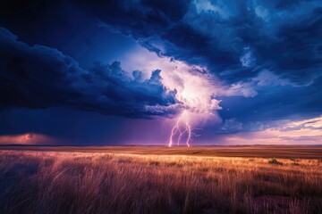 Dramatic lightning storm over a golden field (2)