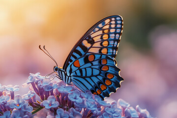 Obraz premium Blue butterfly on purple flower.
