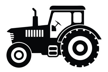 Silhouette of an OldFashioned Tractor with Cabin and Distinctive Wheels