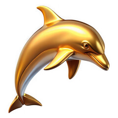 Golden dolphin leaping out of water isolated on transparent background