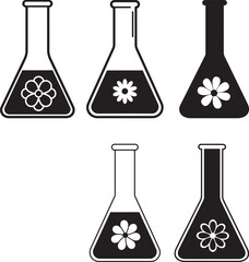 Erlenmeyer Flask with Flower Science Silhouette Vector Set vector illustration
