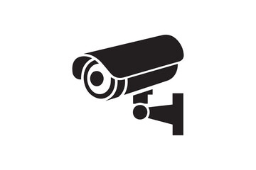 A cc tv camera silhouette with a simple, understated design set against a white background Simple