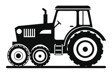Silhouette Illustration of a Tractor with Large Tires and Cab, Agriculture Equipment