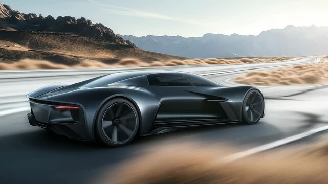 A sleek hypercar navigates a winding mountain road under the warm glow of late afternoon, showcasing advanced design and engineering