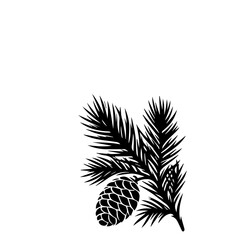 Pine cone and branch silhouette in black and white style