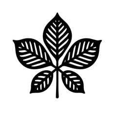 Chestnut leaf silhouette in black and white minimalist style